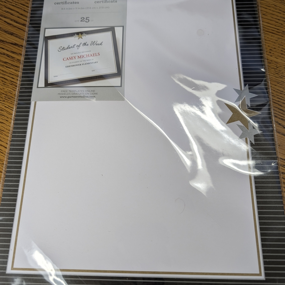 Gartner Studios Black and White With Stars Certificate Paper